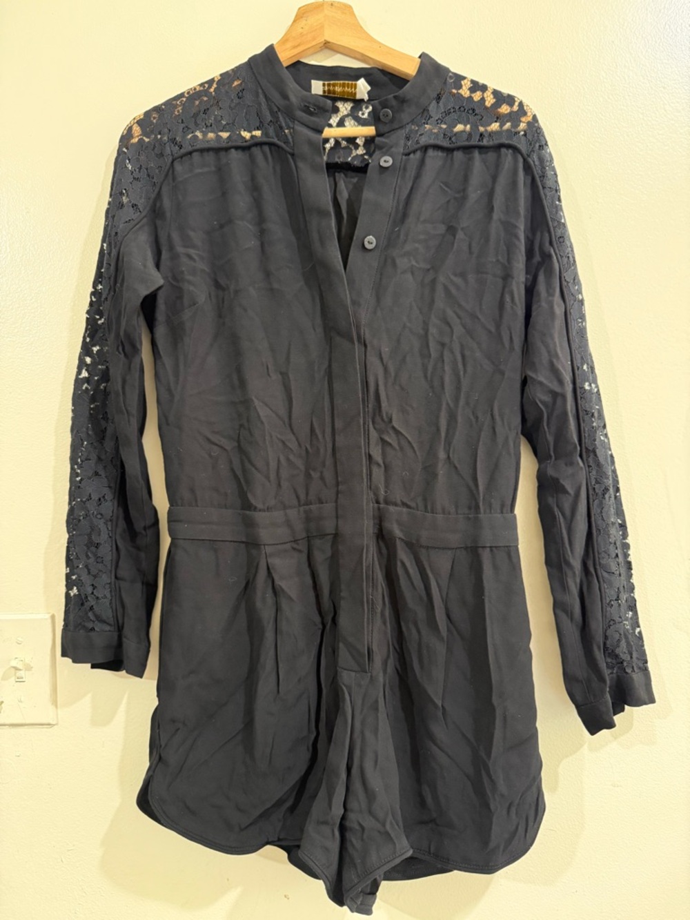 Zimmermann Navy Lace-Trim Long-Sleeve Romper